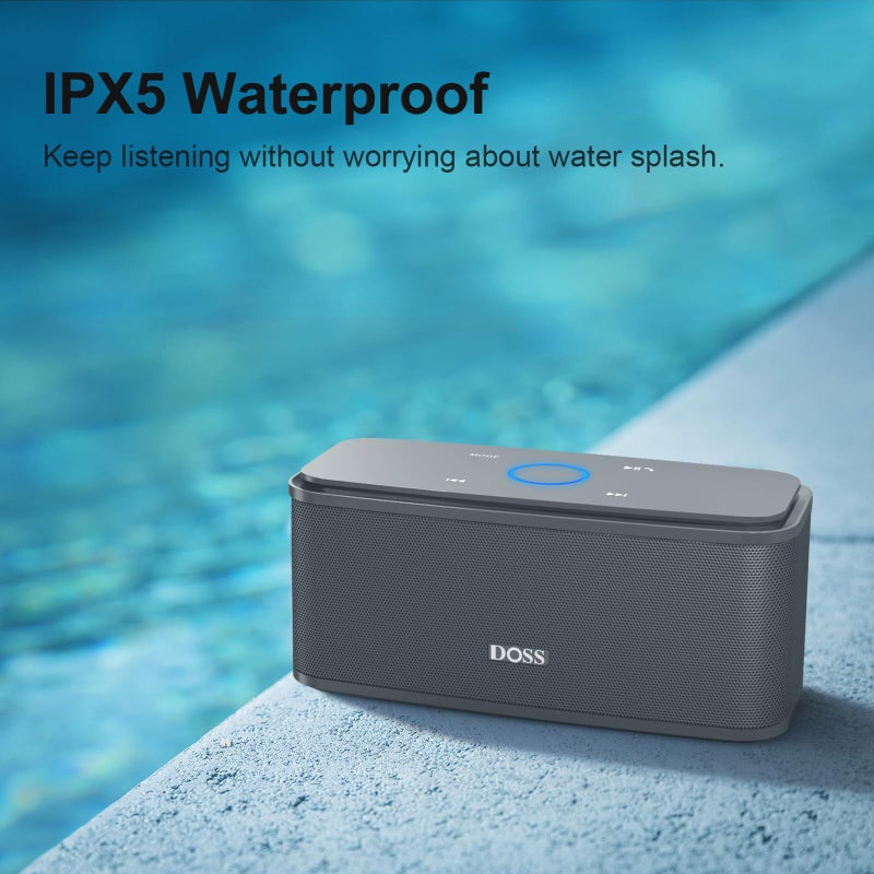 DOSS SoundBox Touch Wireless Bluetooth Speaker-12W HD Sound with Rich Bass, IPX5 Waterproof, 20H Playtime, Handsfree, for Gatherings, Home, Office, Outdoor, Travel-Grey - Image 4
